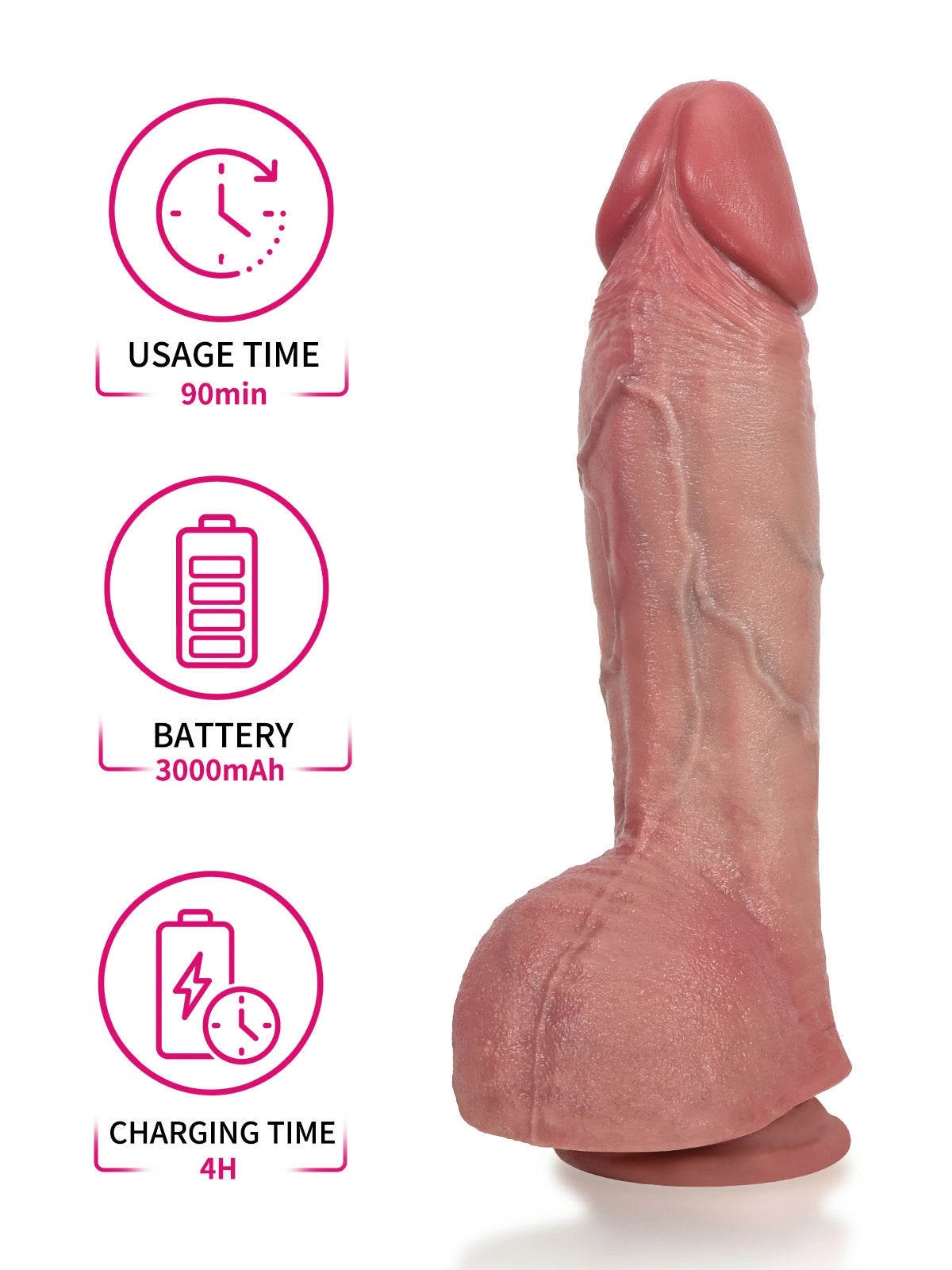 Marcus - Dildo Vibrador con Curva Ascendente y Testículos Arrugados - 27 cm