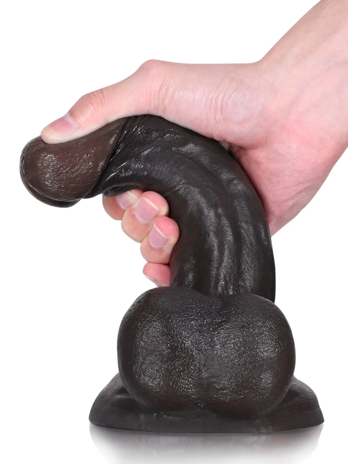 John - Dildo Realista Negro Grueso con Gran Glande y Testículos Grandes - 21 cm