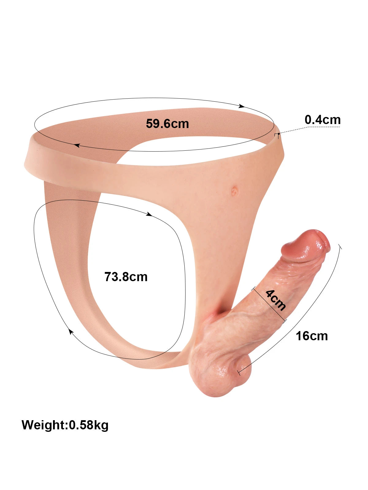 Leocadio - Arnés con Consolador de Silicona con Correa y Eje Delgado - 16 cm