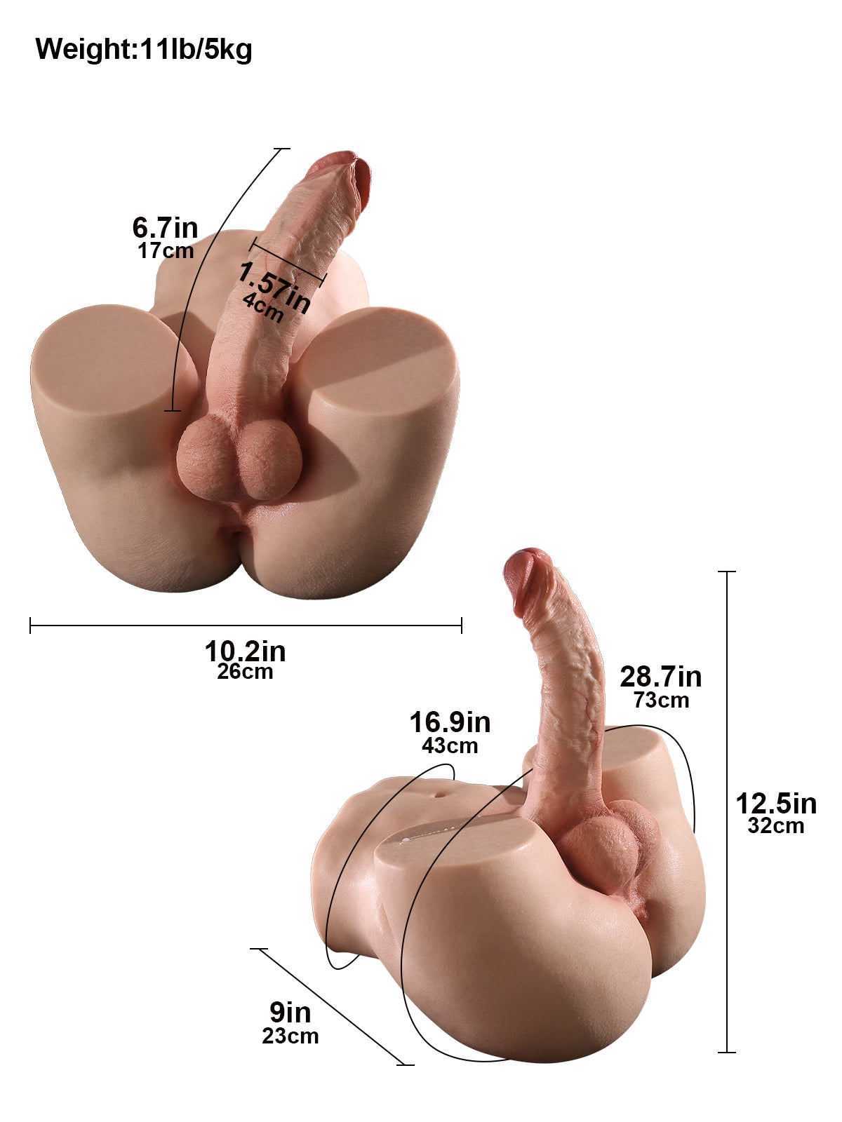 Asher - Torso Realista con Pene y Trasero Suave - 5 kg