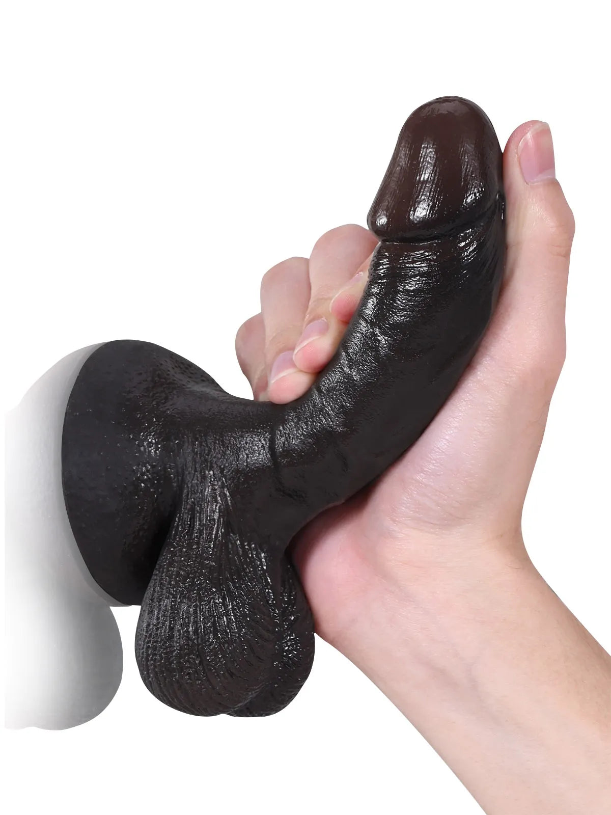 Smith - Consolador Negro Pequeño de Piel Suave con Testículos Colgantes - 15,5 cm