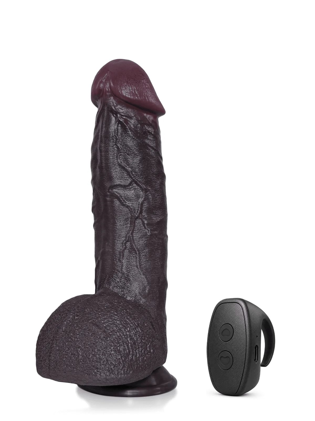 Elias Negro 27 cm Dildo Negro Vibrador con Empuje, Calor y Glande Ancho