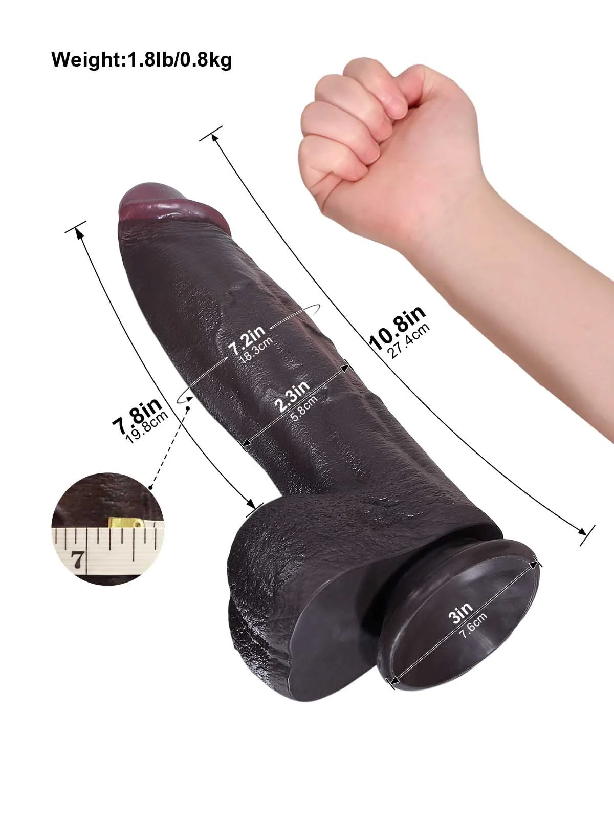 Henry 27,4 cm Dildo Negro Vibrador con Punta Afilada y Cuerpo Ancho