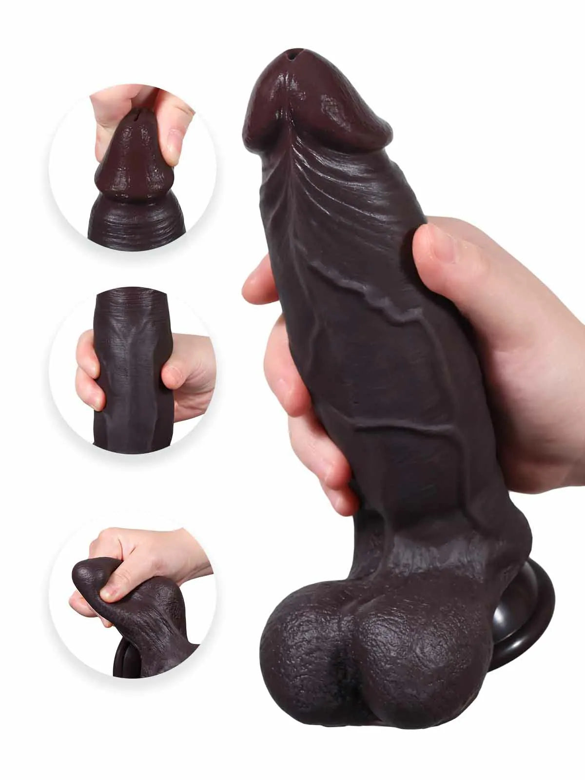 Konrad - Consolador Negro Realista con Piel Deslizante y Ventosa - 21,6 cm