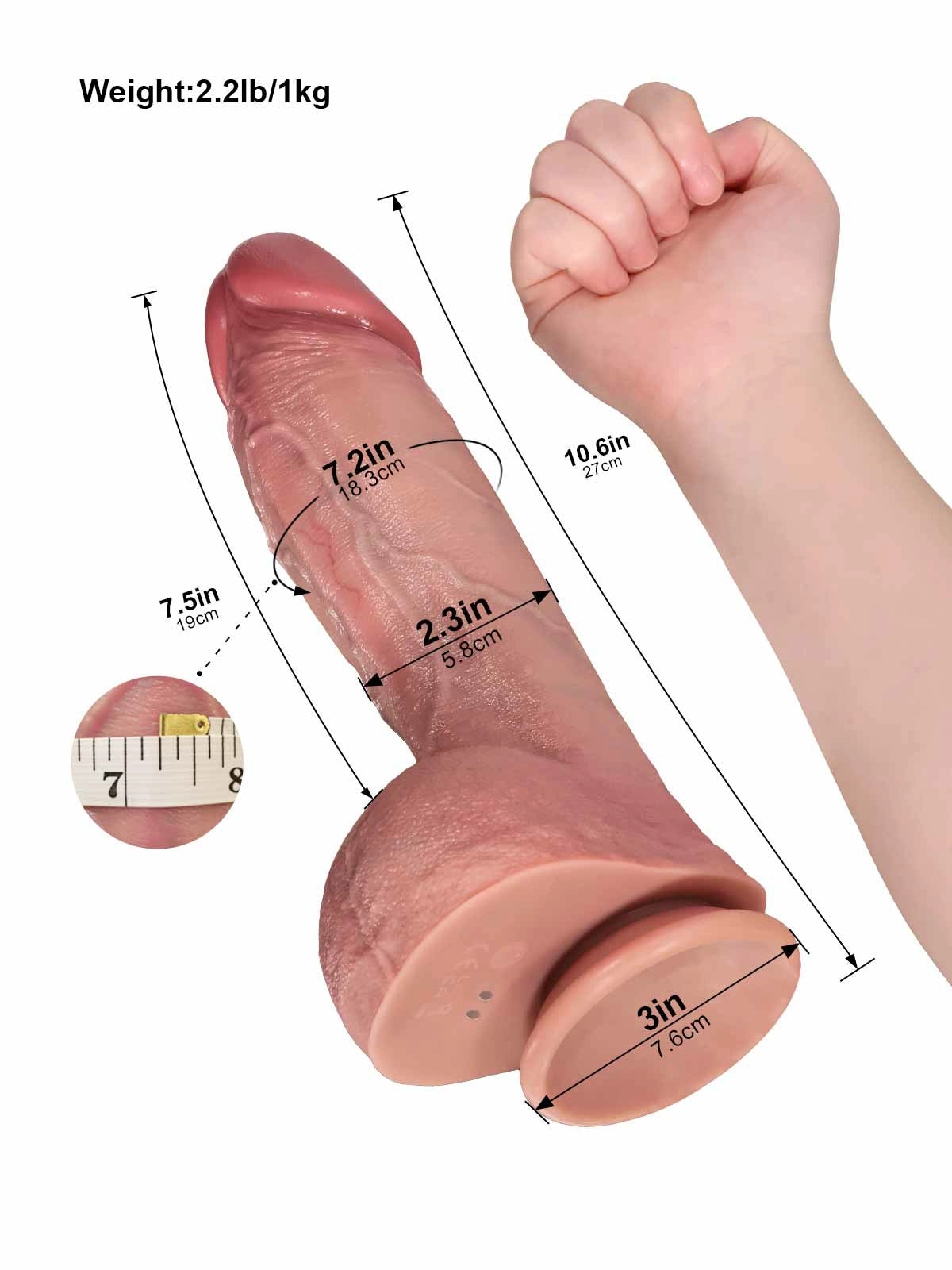 Marcus - Dildo Vibrador con Curva Ascendente y Testículos Arrugados - 27 cm