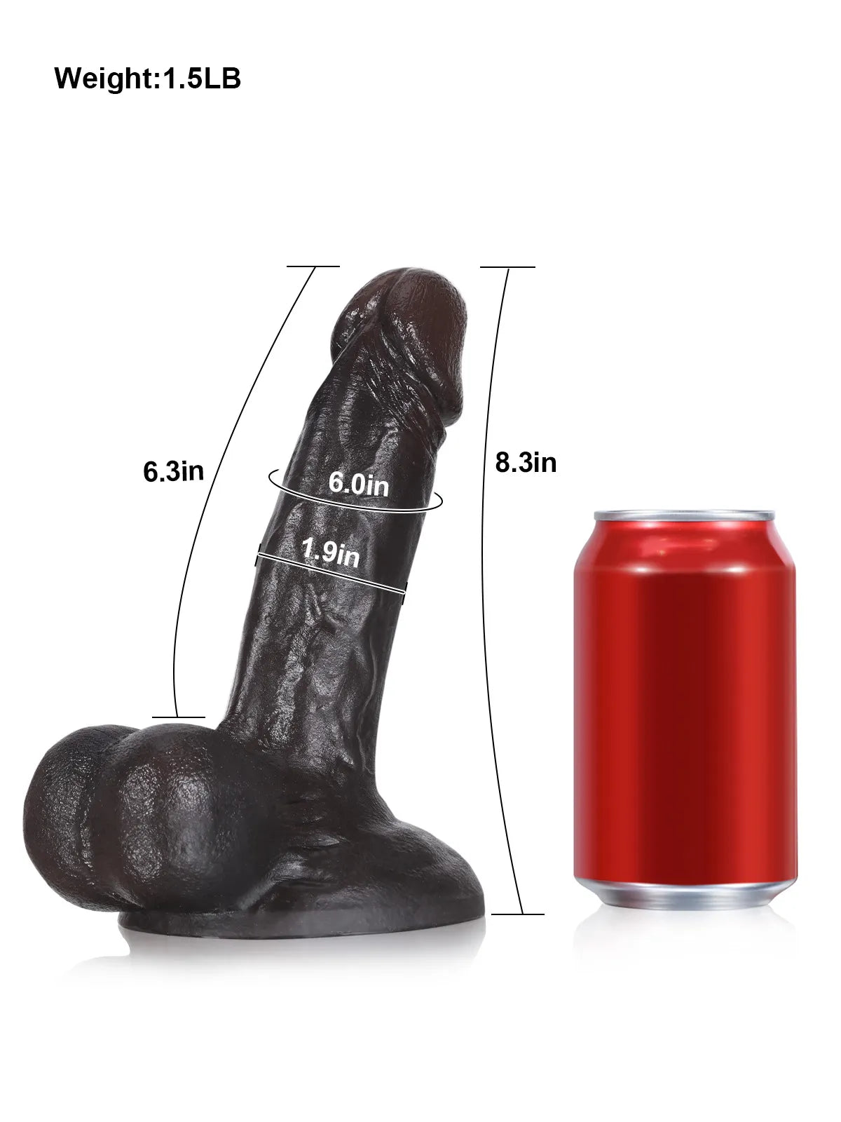John: Dildo Realista Negro Grueso con Gran Glande y Testículos Grandes - 21 cm