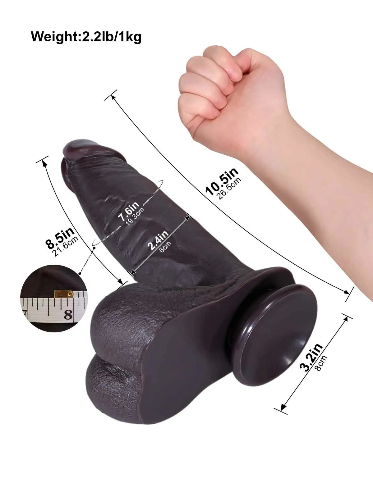 Reed - Dildo Negro Gigante Realista con Piel Deslizante y Ventosa - 26,5 cm