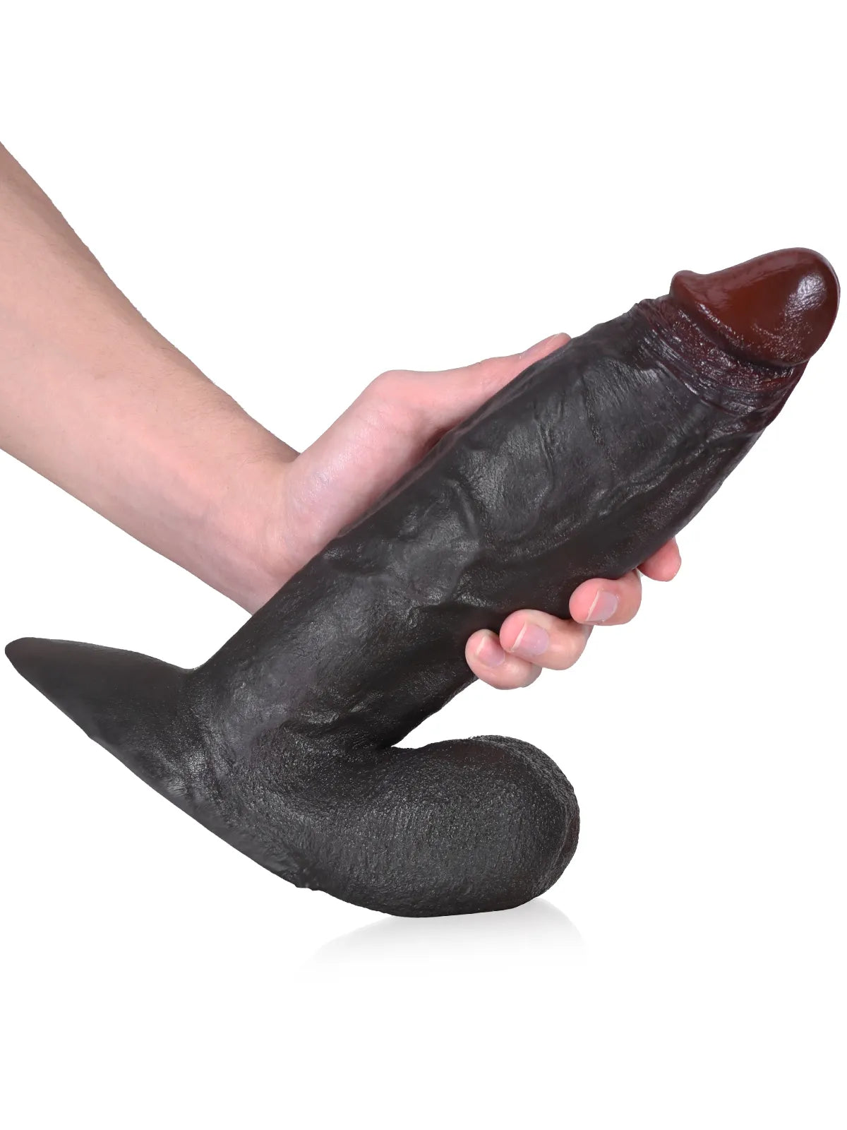 Ángel - Dildo Negro Grande y Grueso con Testículos Colgantes y Vac-U-Lock - 26 cm