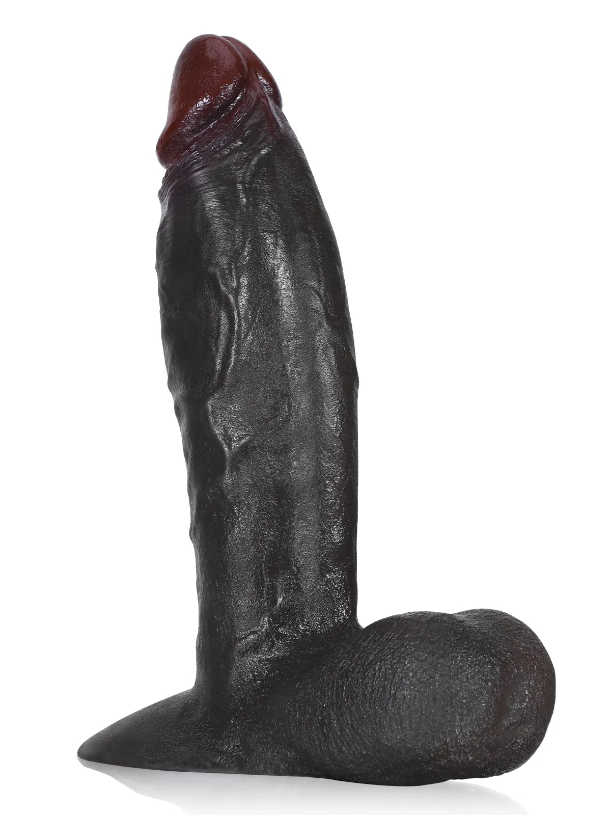 Ángel - Dildo Negro Grande y Grueso con Testículos Colgantes y Vac-U-Lock - 26 cm