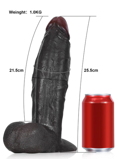 Ángel - Dildo Negro Grande y Grueso con Testículos Colgantes y Vac-U-Lock - 26 cm