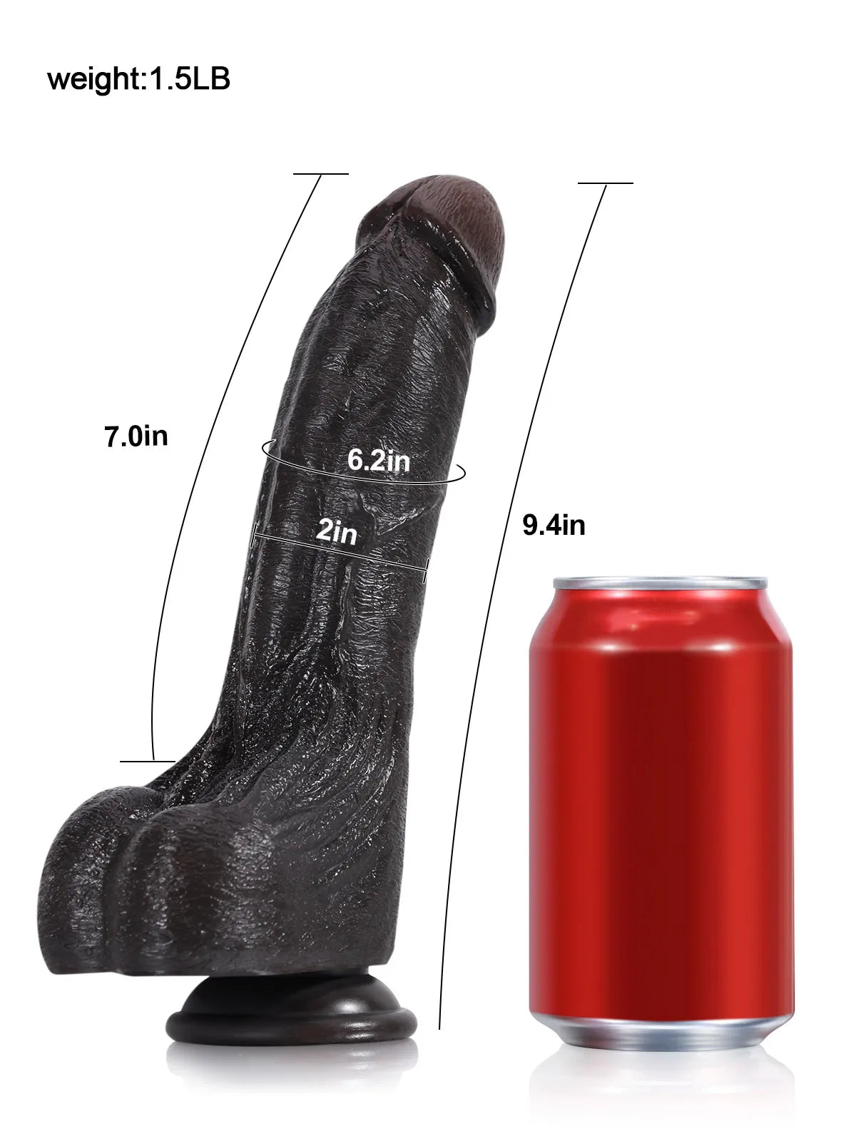 Cameron - Consolador Realista Negro Grande con Testículos Arrugados y Suaves - 24 cm